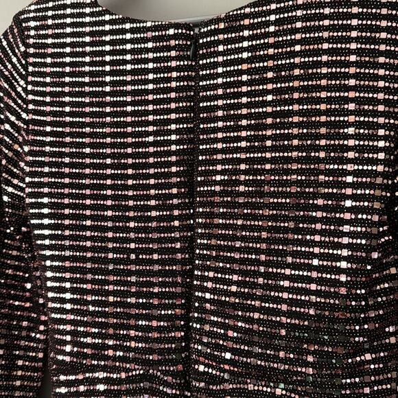 MORGAN & CO BLACK & BRONZE SEQUIN STRETCHY LONG SLEEVE COCKTAIL DRESS SIZE 3 - Picture 4 of 6